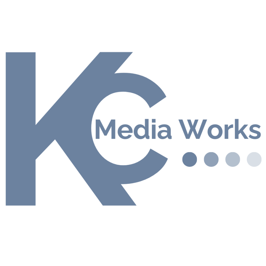 KC Media Works Blue Bold Text Logo